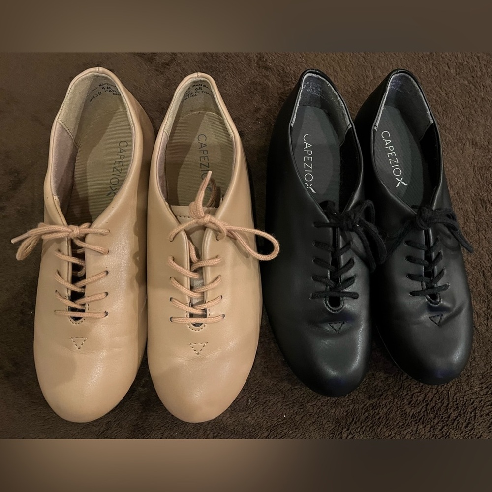 CAPEZIO Girl’s TIC-TAC TAP Lace-up Shoes Black size 3.5 M and Camel size 4 M